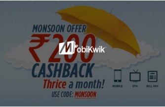 India Desire : Mobikwik MONSOON Offer: Get Upto Rs 200 Cashback On Recharge & Bill Payments